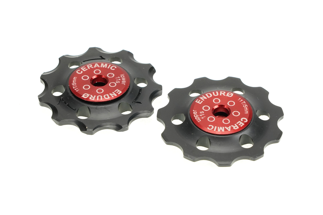 Enduro Components & Spares BKCJ-0195 | 11 Tooth Derailleur Pulleys for 11 Speed Shimano Derailleurs (5mm Bolt Hole) Ceramic Hybrid Red SKU: BKCJ-0195 Barcode: 811780021020