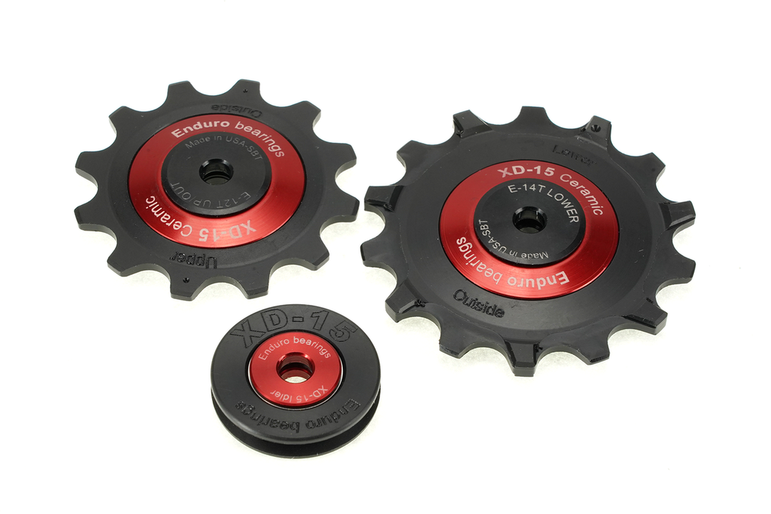 Enduro Components & Spares BKCJ-0500 | 12/14 Tooth Derailleur Pulleys for 12 Speed SRAM Eagle Derailleurs (5mm Bolt Hole) XD15 Red SKU: BKCJ-0500 Barcode: 811780024144