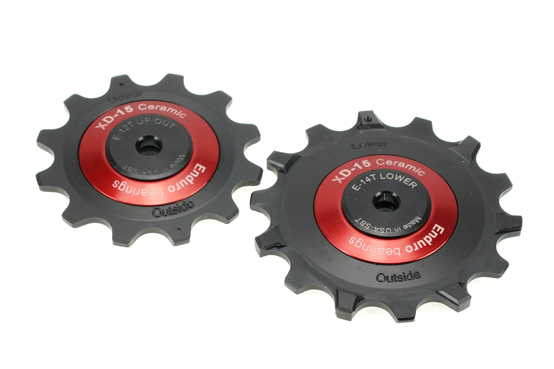 Enduro Components & Spares BKCJ-0505 | 12/14 Tooth Derailleur Pulleys for 12 Speed SRAM Eagle AXS Derailleurs (5mm Bolt Hole) XD15 Red SKU: BKCJ-0505 Barcode: 811780028661