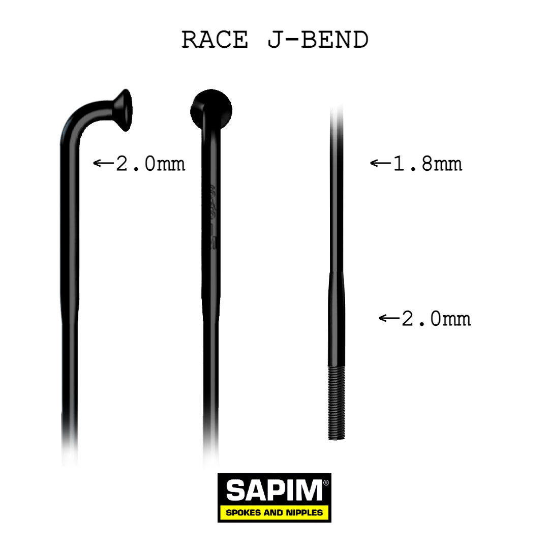 Sapim Race Double Butted J-Bend Spoke | Black | 254mm | 254mm | Black | Select Option:SKU: GERA1425400ZOIZD | Bicycle Components & Spares, Hubs & Wheel Parts, Sapim, Spares, Spokes & Nipples