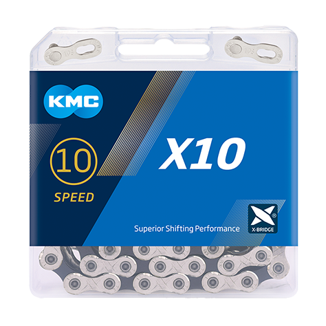 KMC Components & Spares X10 10-Speed Chain | 116 Links | Boxed Silver / Black  SKU: CHAIN_X10-SB Barcode: CHAIN_X10
