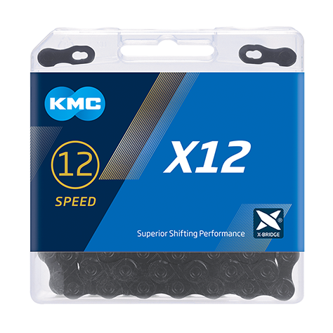 KMC Components & Spares X12 12-Speed Chain | 126 Links | Boxed Black Tech  SKU: CHAIN_X12-BLACK Barcode: CHAIN_X12BT