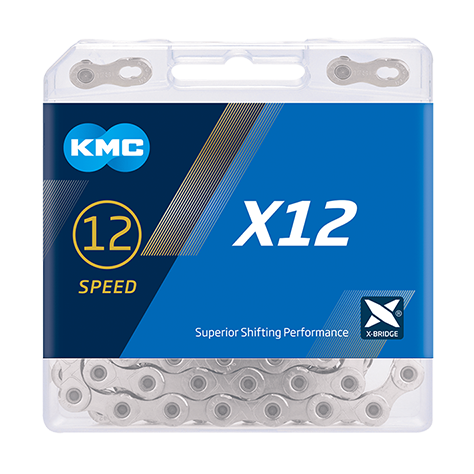 KMC Components & Spares X12 12-Speed Chain | 126 Links | Boxed Silver / Silver  SKU: CHAIN_X12-SILVER Barcode: CHAIN_X12