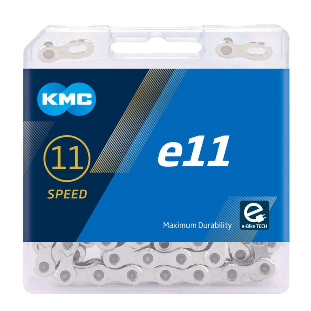 KMC Components & Spares e11 11-Speed Chain | 136 Links | Boxed Silver / Silver  SKU: CHAIN_E11-SILVER Barcode: CHAIN_e11
