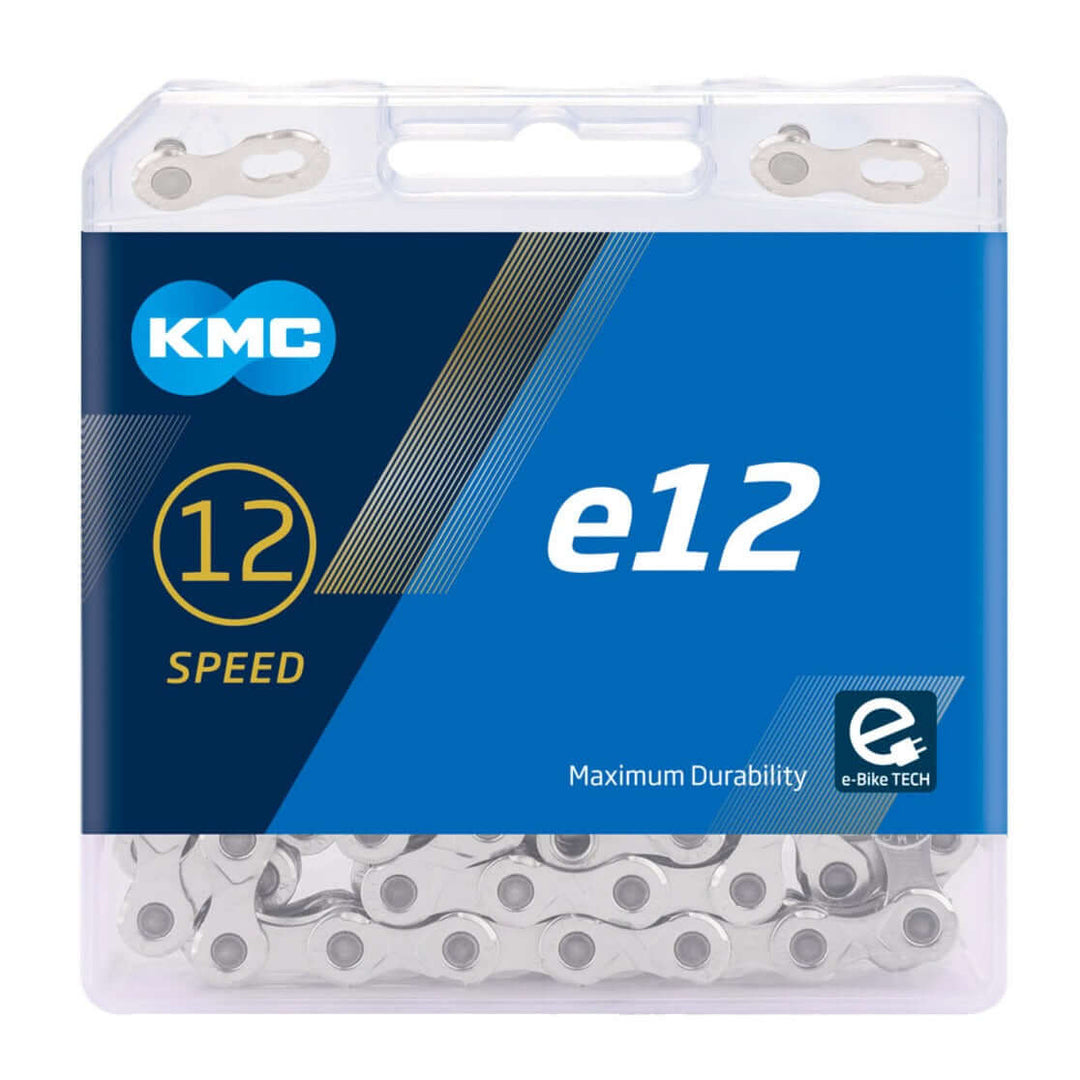 KMC Components & Spares e12 12-Speed Chain | 130 Links | Boxed Silver / Silver  SKU: CHAIN_E12-SILVER Barcode: 